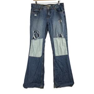 Vintage Paris Blues Patchwork Flare Jeans Juniors 11 32x31 Distressed Unique